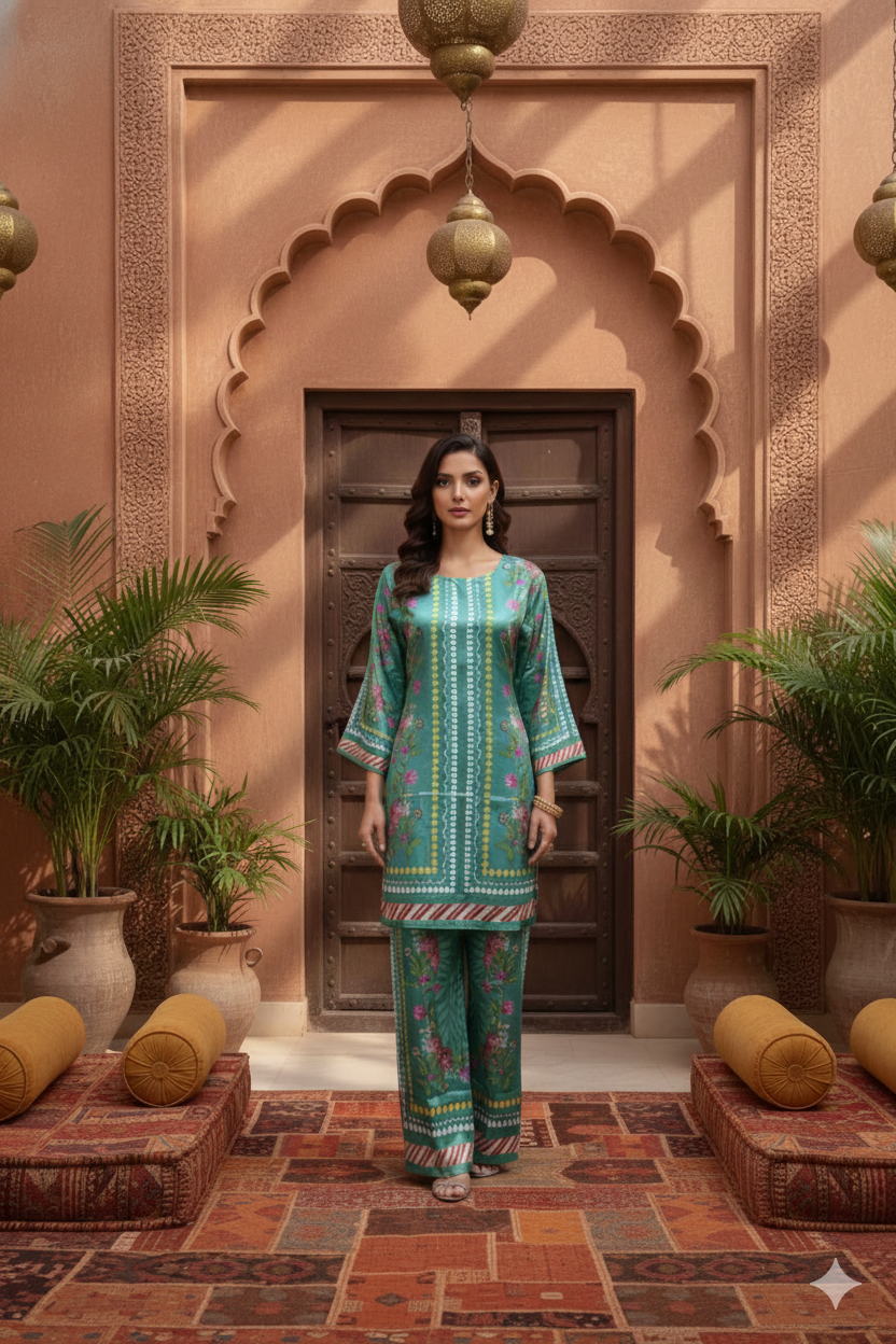 Pure Roman Silk Party Wear Suit with Hand Work