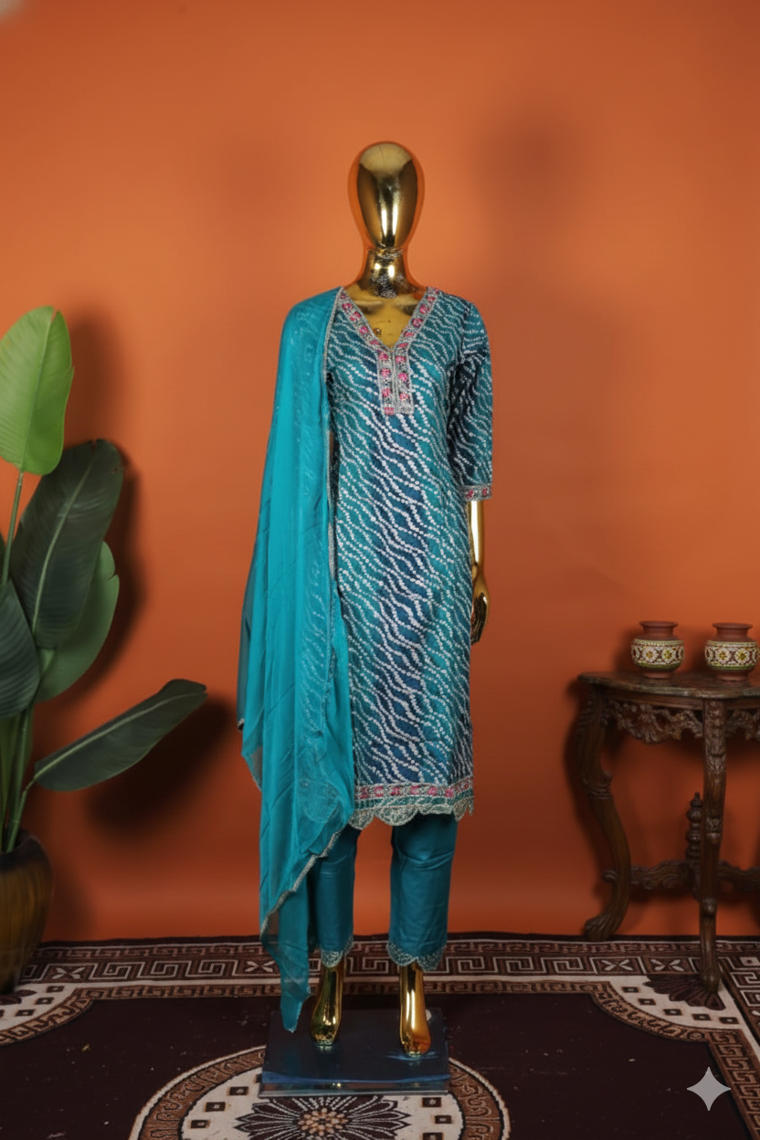 Daily Wear Rayon Suit Set with Chiffon Dupatta