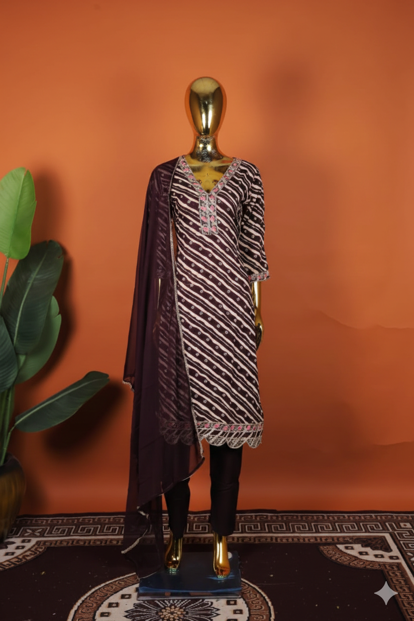 Daily Wear Rayon Suit Set with Chiffon Dupatta