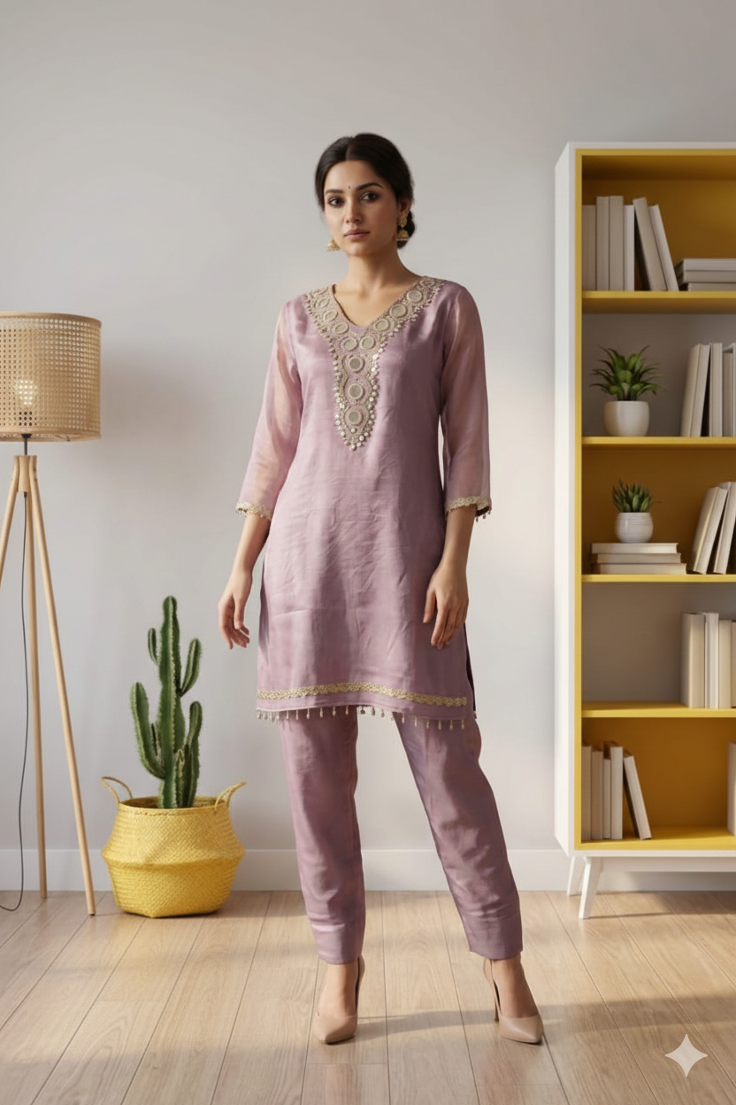 Gold Crush Party Wear Suit with Mirror Work