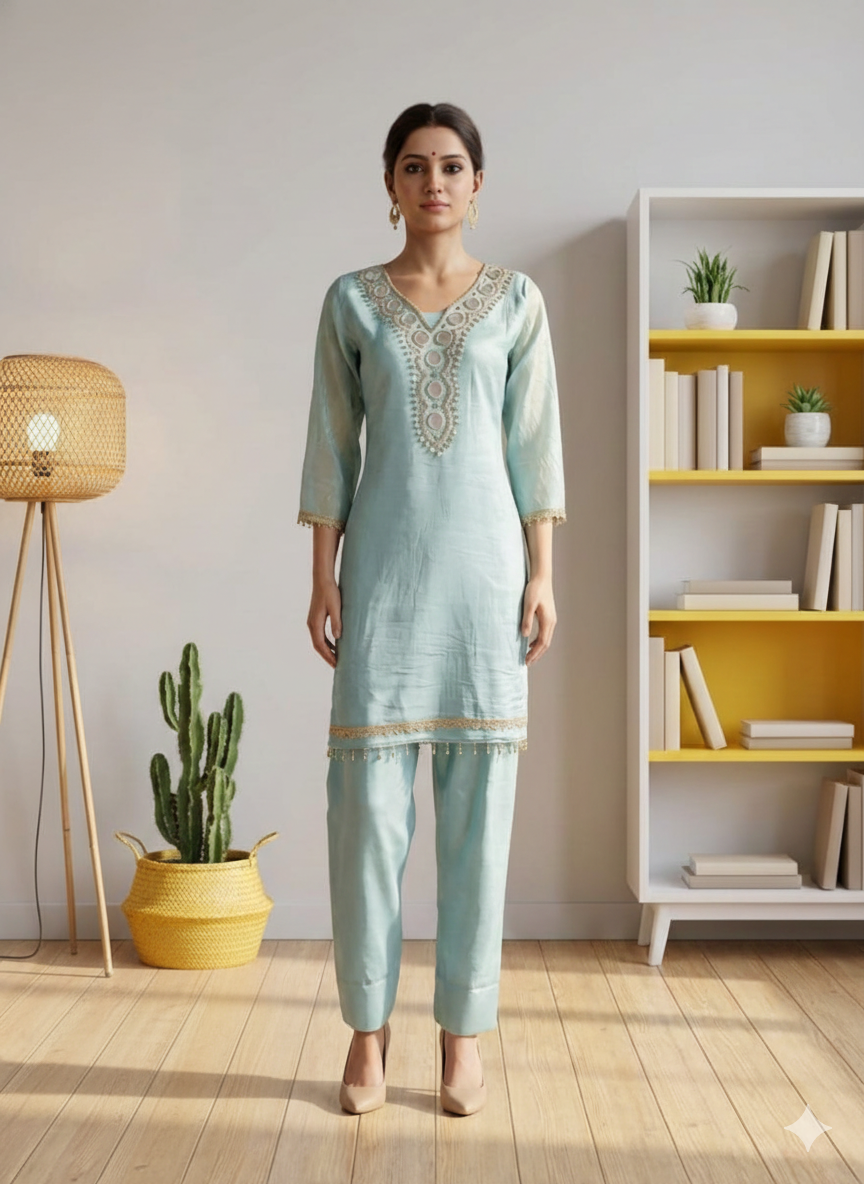 Gold Crush Party Wear Suit with Mirror Work