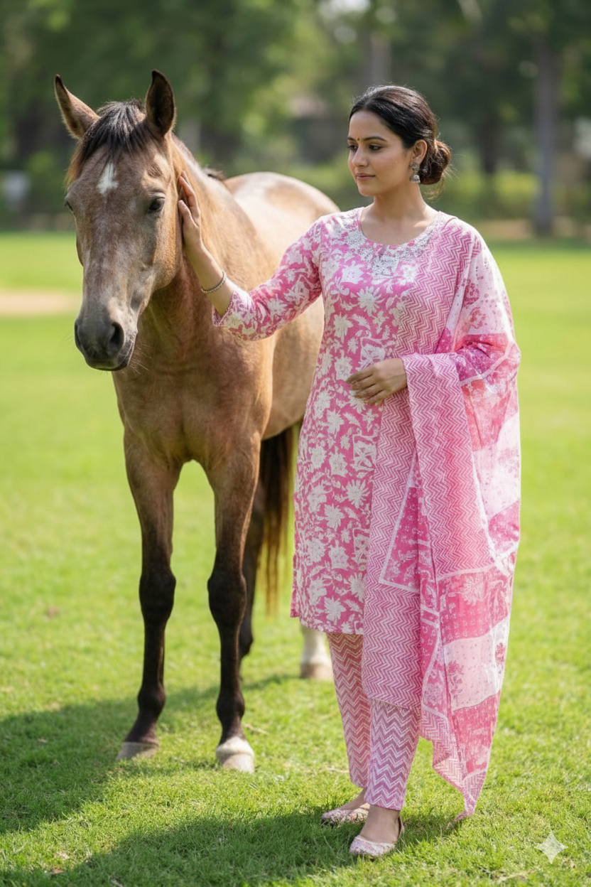 Pure Cotton Daily Wear Suit with Hand Work