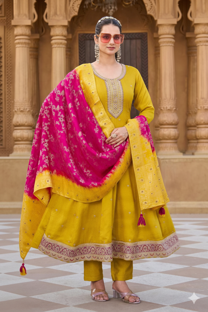 Vichitra Silk Party Wear Suit with Premium Dupatta