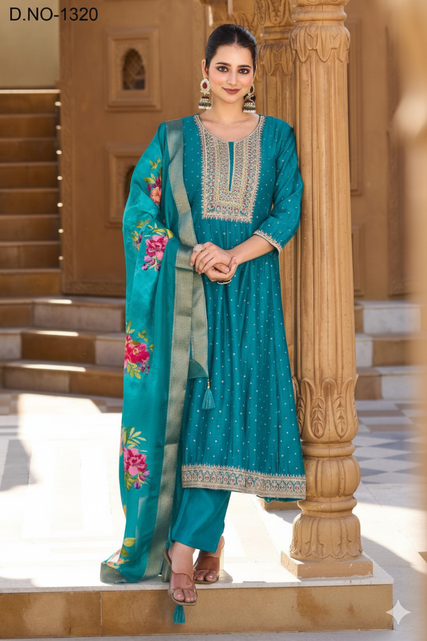 Vichitra Silk Party Wear Suit with Premium Dupatta