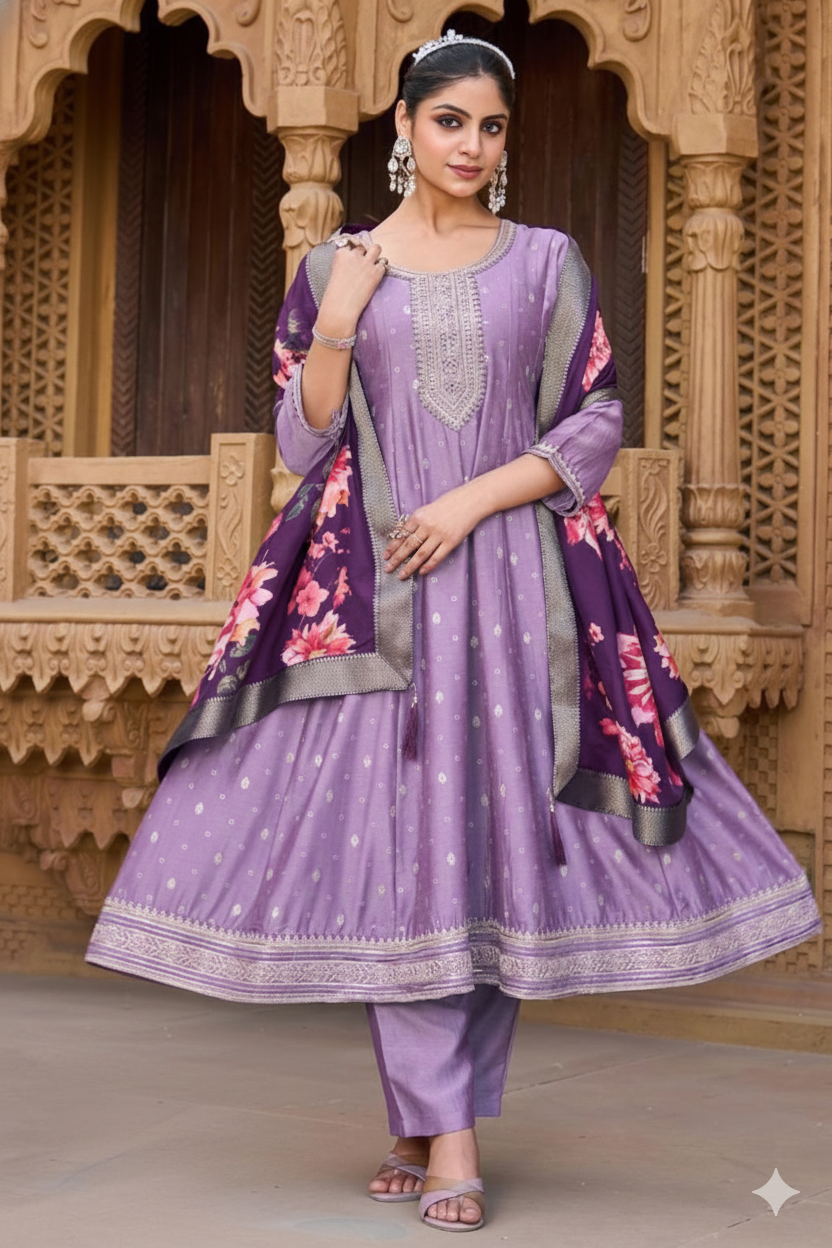 Vichitra Silk Party Wear Suit with Sequence Work