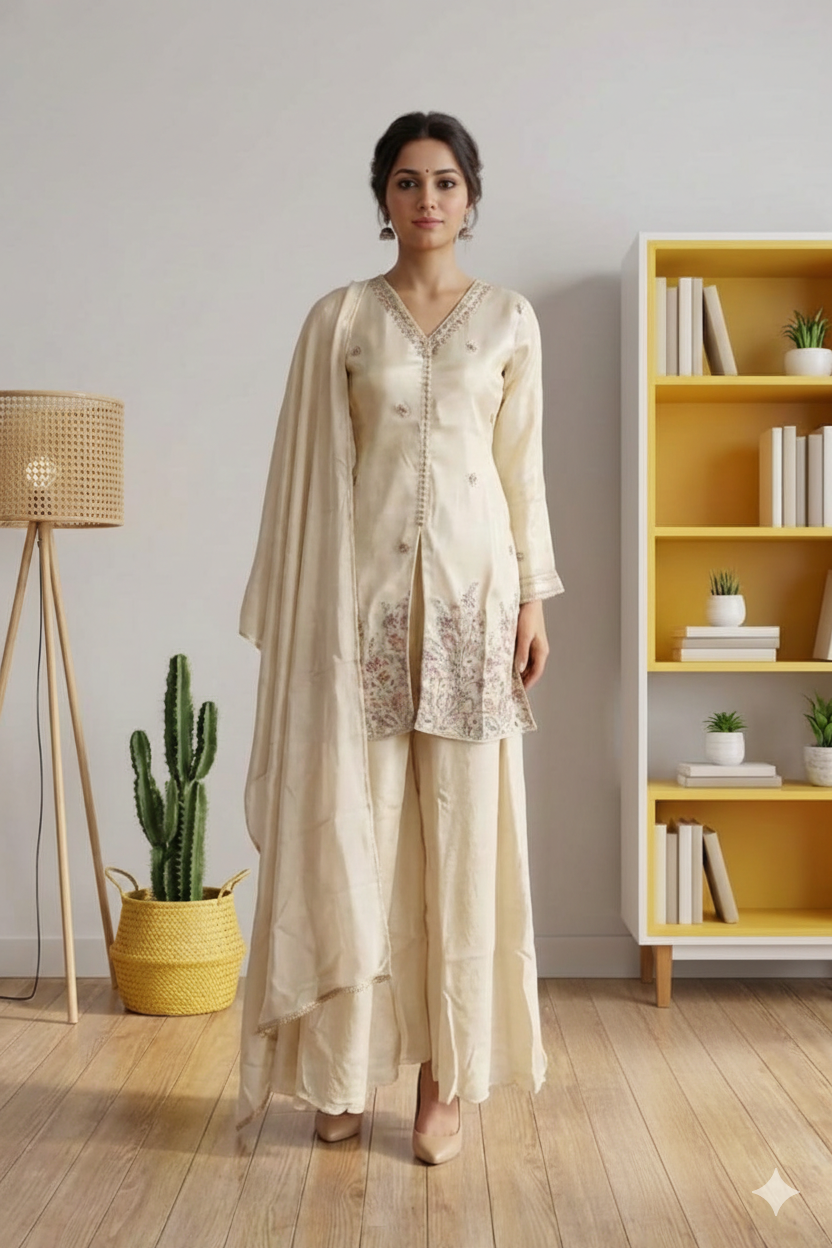 Pure Shimmer Premium Suit with Heavy Handwork