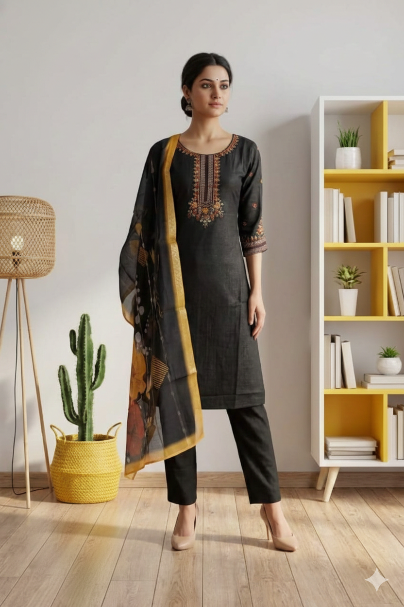 Vartican Silk Daily Wear Suit with Organza Dupatta